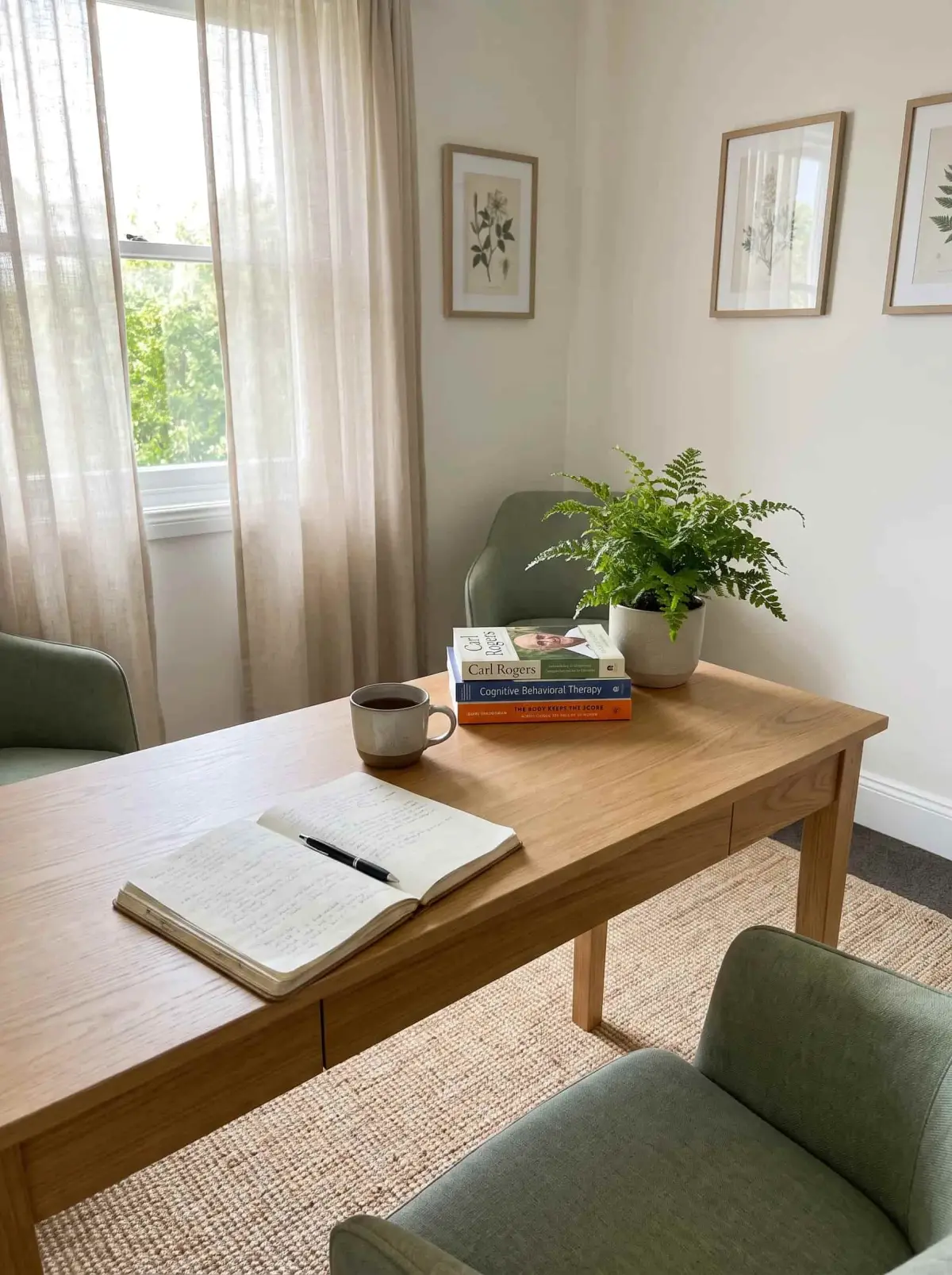 Coin bureau du cabinet avec ouvrages et carnet de notes
